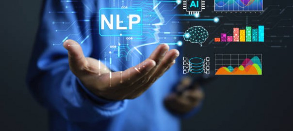 Natural language processing NLP concept with a man hand holding ai artificial intelligence and work on machine learning interface to communicate through applications